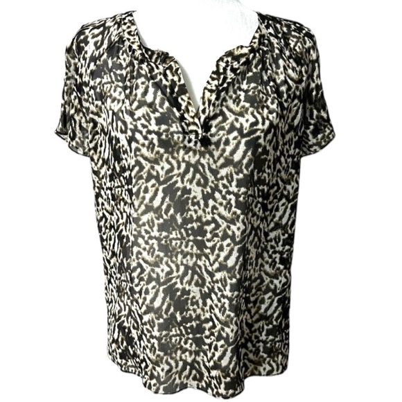 Talbots Animal Print Semi-Sheer Boho Flowy Cap Sleeve Blouse Size 14W - Picture 1 of 6